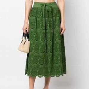 ULLA JOHNSON Skirt 
Clarabella broderie anglaise in Lichen (green) Size 2